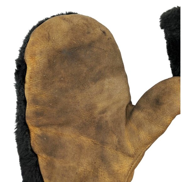 Vintage Leather Mittens With Black Shearling ? For Cold Weather Unisex Mens Wome - Picture 2 of 13